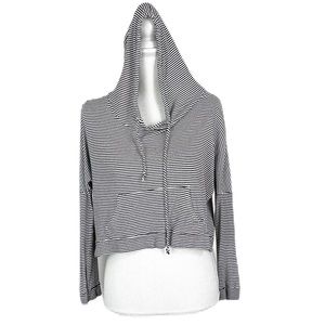 Ginger G Hoodie Women Medium Black White Cropped Lightweight Pullover Sweater